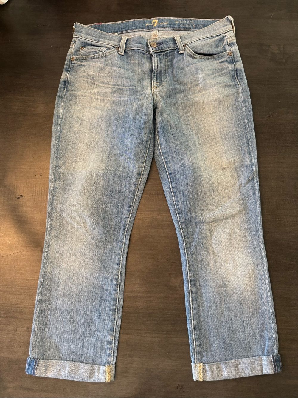 7 For All Mankind Skinny Crop & Roll Jeans Size 28 Light Wash Cuffed Ankle